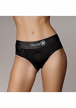 Vibrating Strap-on High-cut Brief - Black - XS/S