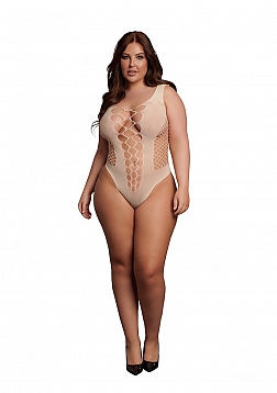 V-Neck Teddy with Opaque Panels - Queen Size - Sandy Beach